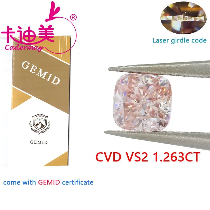 CADERMAY Cushion Cut EX Fancy Light Pink VS2 Clarity CVD Lab Grown Diamond Loose Stone for Jewelry Making - Engagement Rings, Necklaces & Custom Jewelry Designs