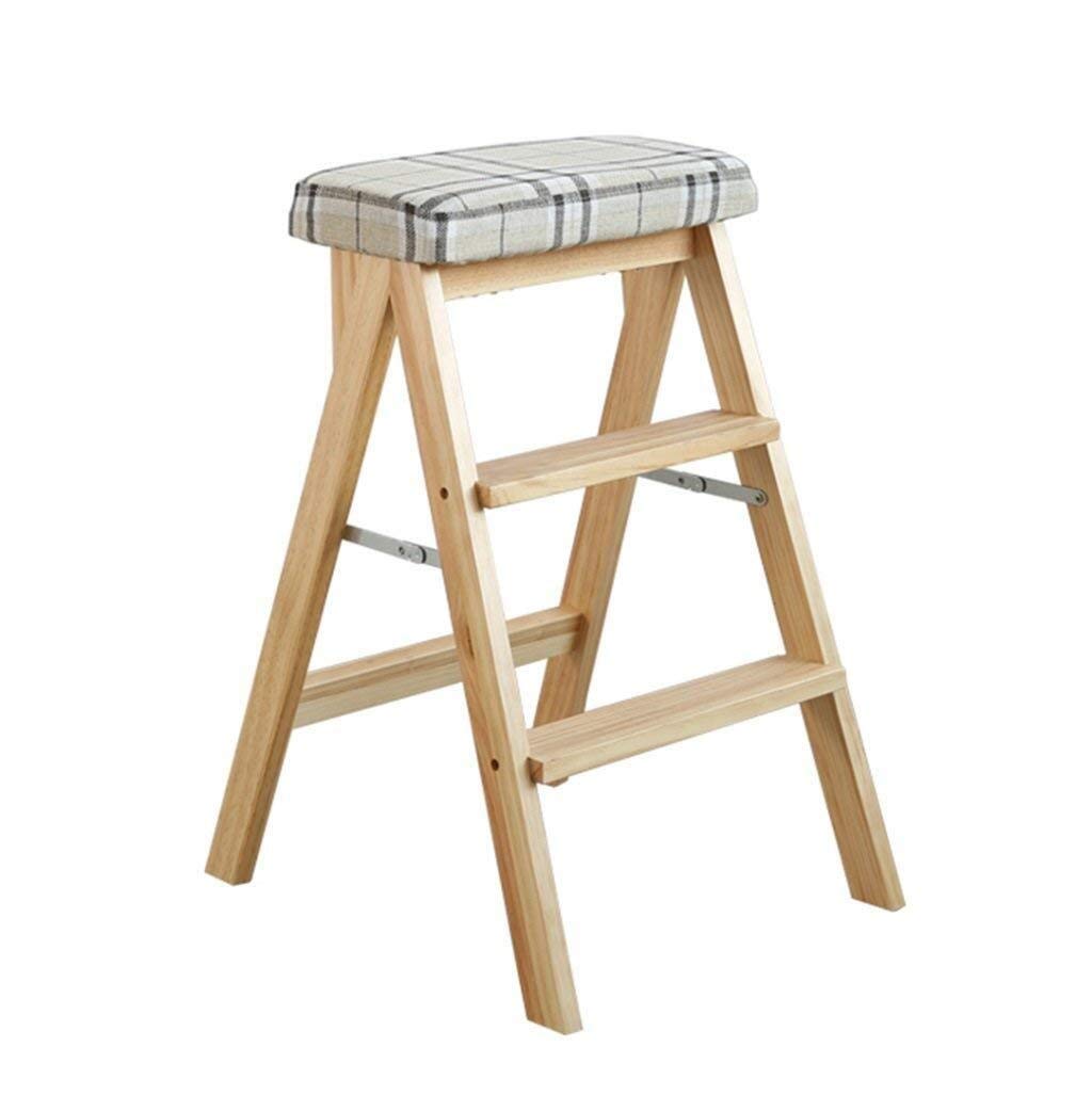 NEVKA Solid Wood Folding Step Stool Ladder - 3 Step Multifunctional Wooden Chair for Office, Kitchen, Bathroom & Home Use (Size: Large)