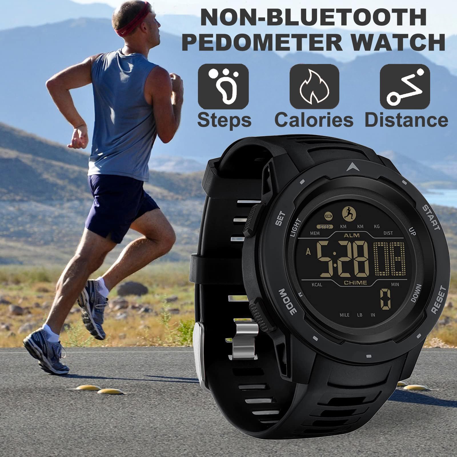Findtime Men's Digital Sports Watch - Waterproof Pedometer with Step Counter, Calorie Tracker, Military Design, Stopwatch, Alarm, LED Backlight & Countdown Timer - Perfect for Running, Gym Workouts & Outdoor Activities