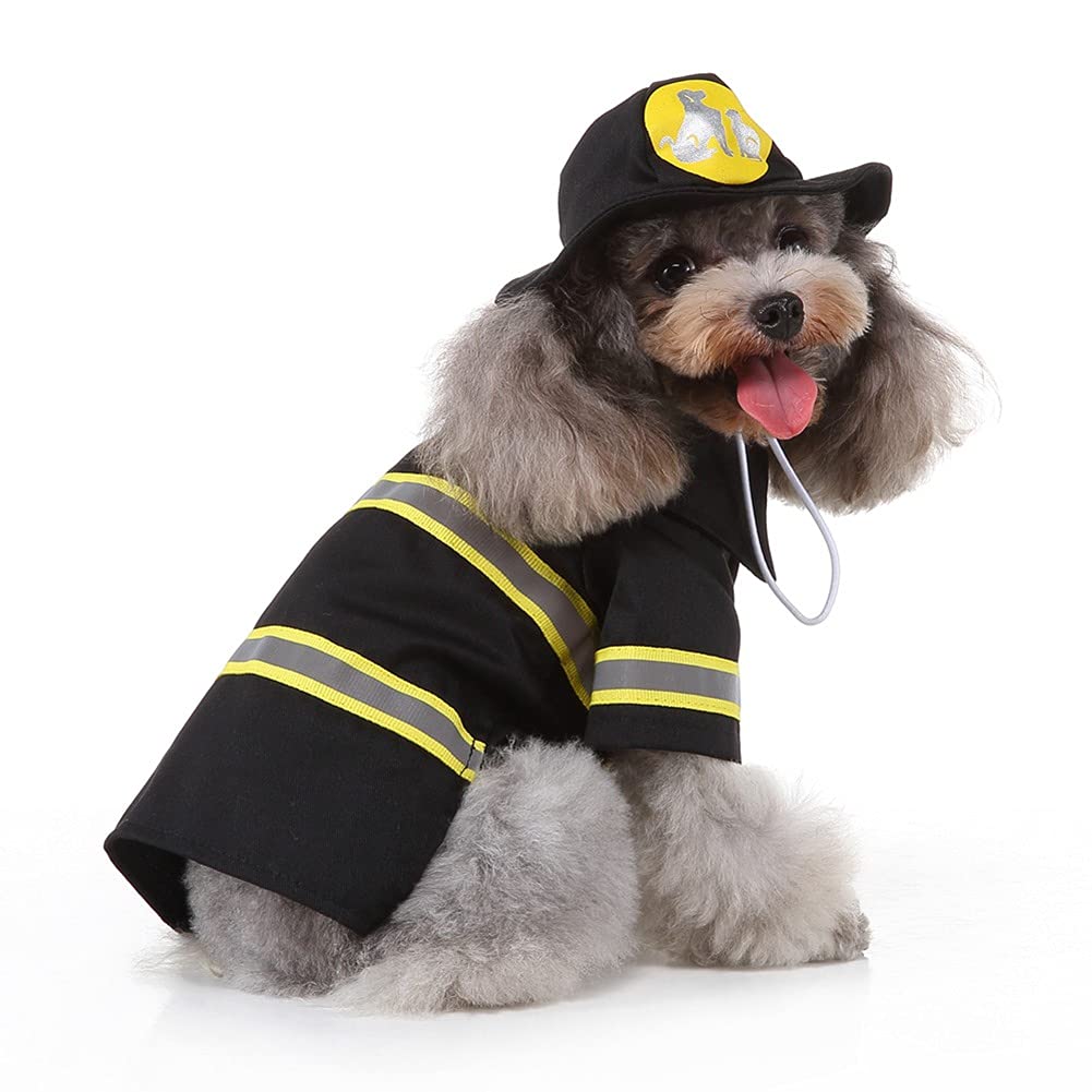 Norbi Pet Halloween Costume - Funny Fireman Outfits Set with 2-Legged Coat and Hat for Dogs & Cats | Perfect for Halloween Parties, Pet Parades & Photo Shoots