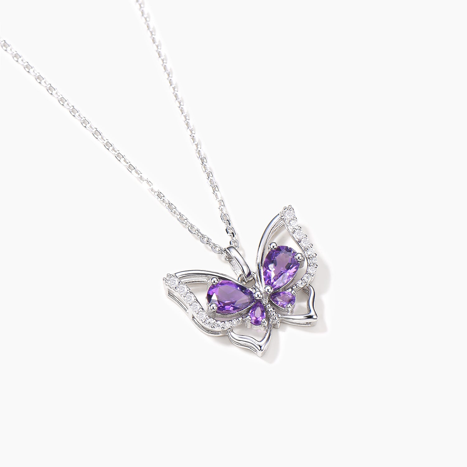 Pear Cut Natural Amethyst Butterfly Pendant Necklace with Diamond Accents - Nature Inspired Jewelry for Women, Perfect for Weddings, Anniversaries & Special Occasions