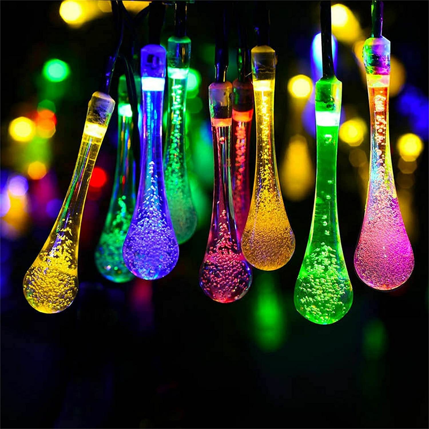 50 LED Solar Raindrop String Lights 23ft Outdoor Waterproof - 8 Modes Color Changing Fairy Lights for Christmas, Garden, Yard, Patio, Home Decoration (Multi-Color) | Perfect for Holiday Parties, Wedding Decor & Backyard Lighting