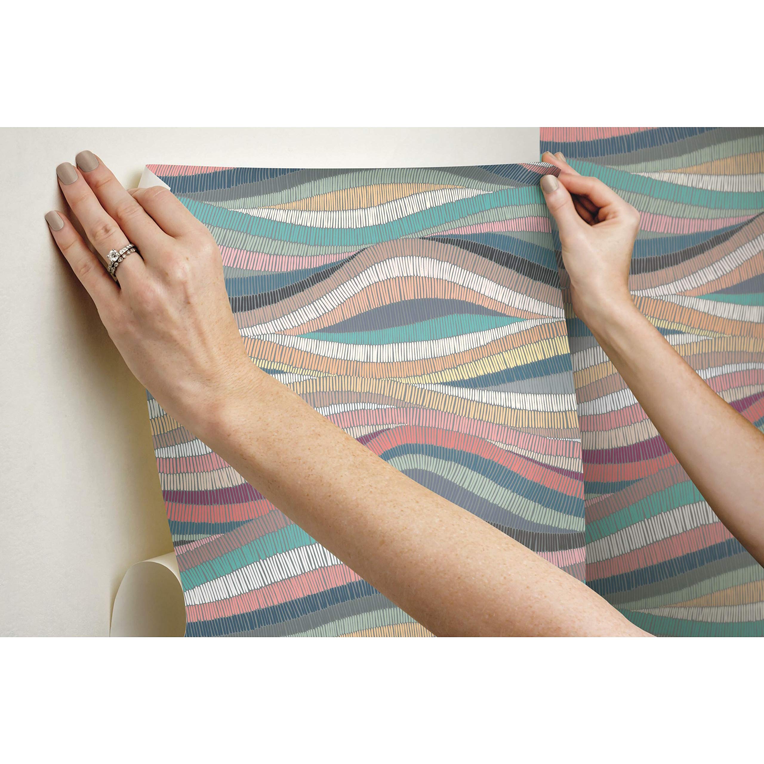 RoomMates Mosaic Waves Peel and Stick Wallpaper - Self-Adhesive Removable Wall Decal for Bedroom, Living Room, Nursery & Office Decor
