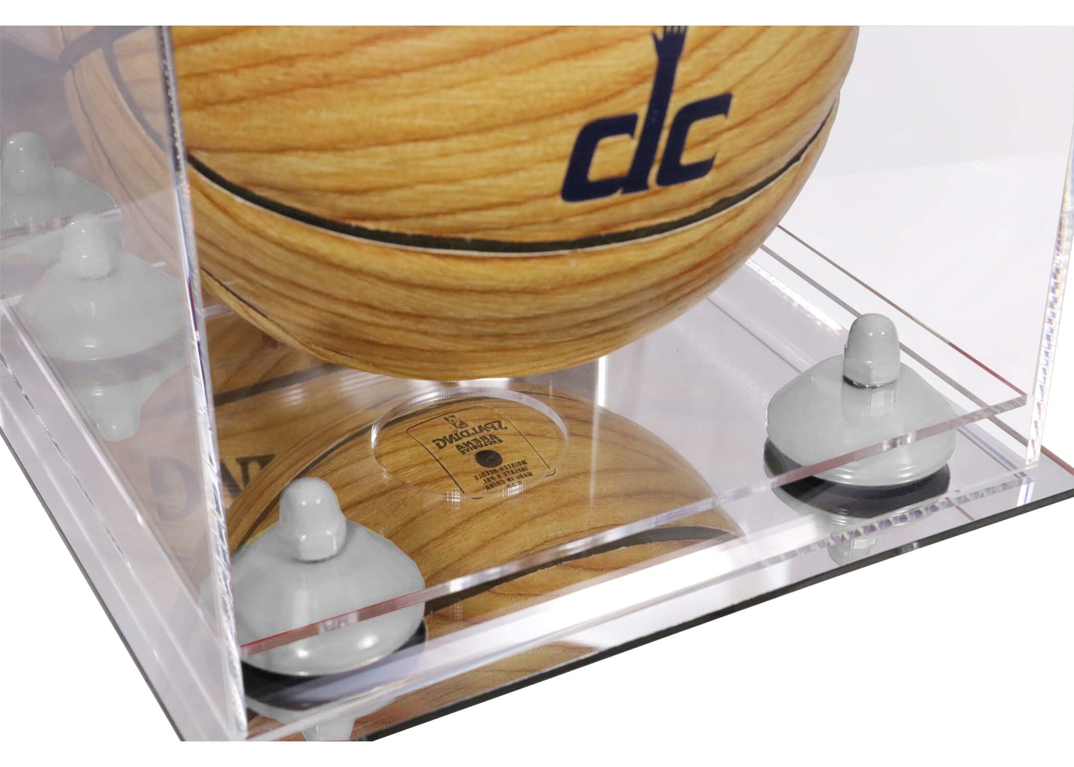 Acrylic Mini Basketball Display Case - Clear & Mirror Miniature Case with White Risers & Mirror Base (B03/A015) - Perfect for Collectibles, Sports Memorabilia, and Home Decor