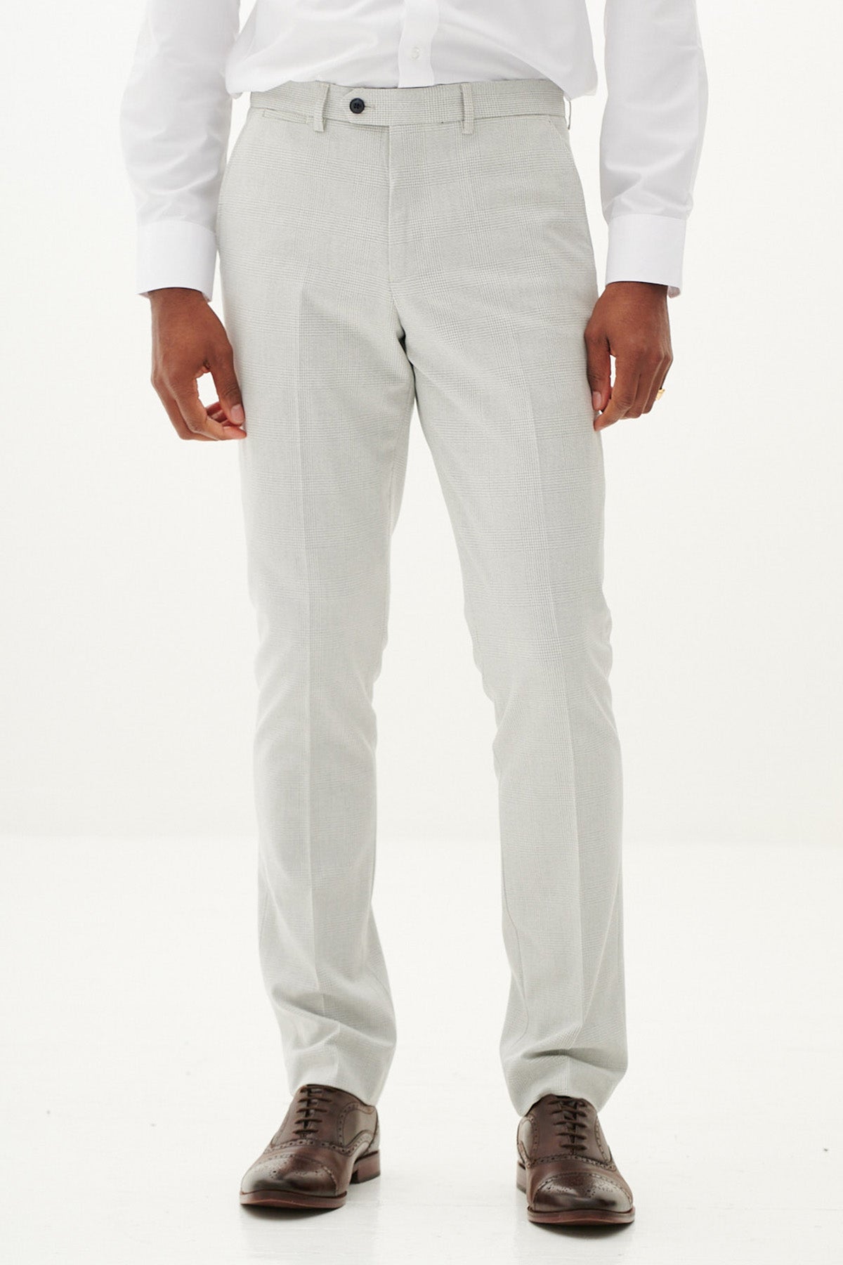 BROMLEY Stone Check Trousers for Men - Classic Plaid Dress Pants for Office, Business & Formal Occasions