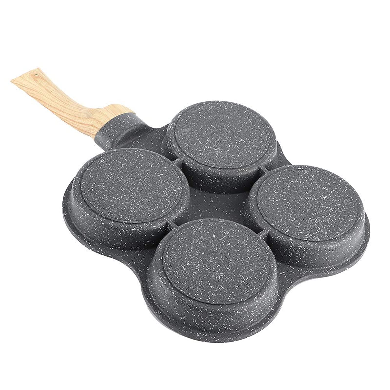 Nonstick 4-Hole Egg Frying Pan with Wooden Handle - Aluminum Omelette & Pancake Cooker for Perfect Poached Eggs, Burgers & Steaks - Ideal for Breakfast, Brunch & Quick Meals