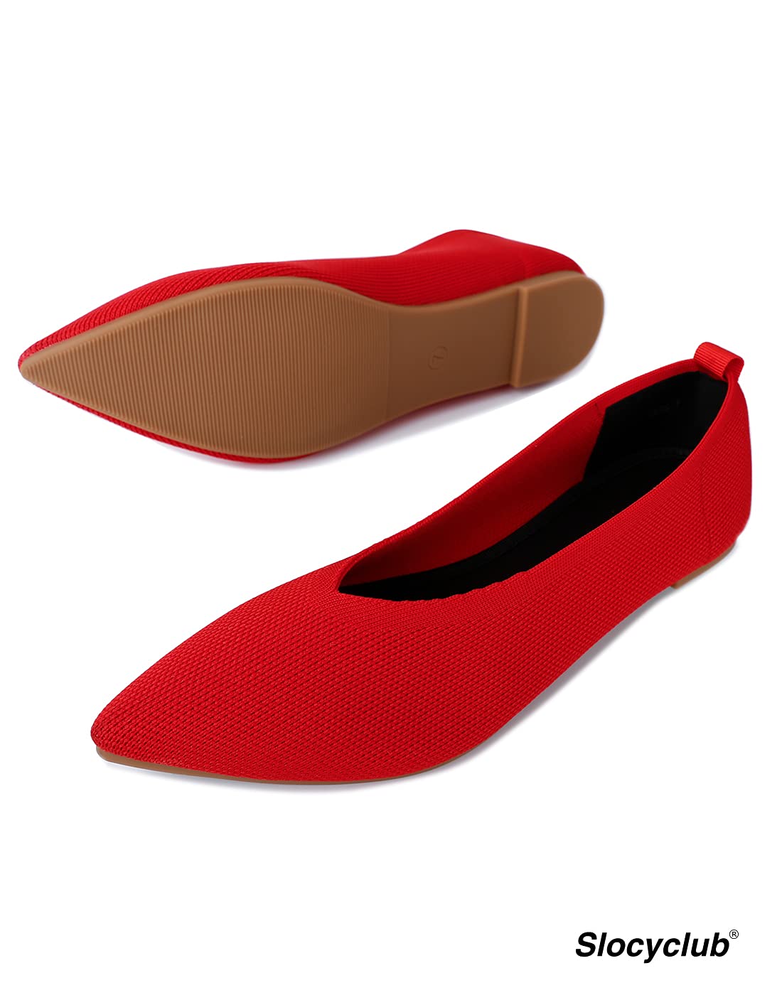 Slocyclub Women's Knit Ballet Flats - Pointed Toe Slip On Dress Shoes for Women | Comfortable & Stylish Black Flat Shoes for Work, Office & Casual Wear