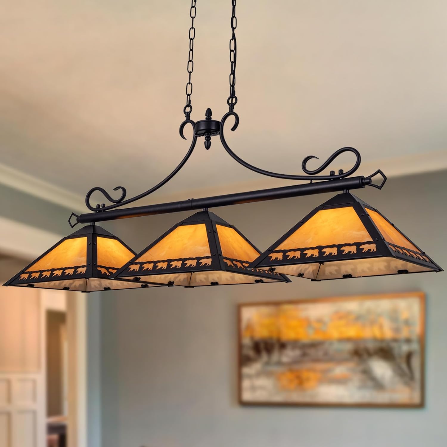 TOCHIC 3-Light Tiffany Style Billiard Pool Table Chandelier - 49.5