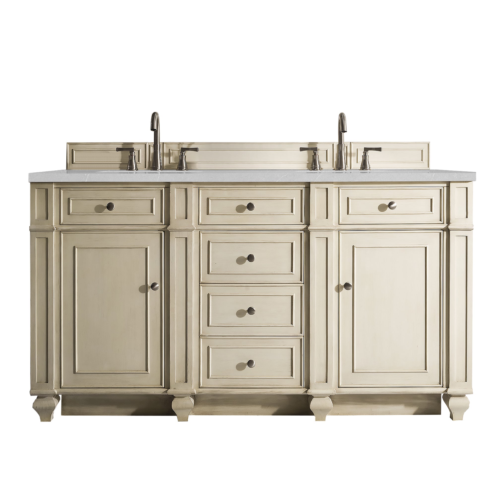 Bristol 60 Inch Double Bathroom Vanity in Vintage Vanilla with 3CM Eternal Serena Quartz Countertop - Perfect for Master Bathroom Renovation and Luxury Home Upgrade