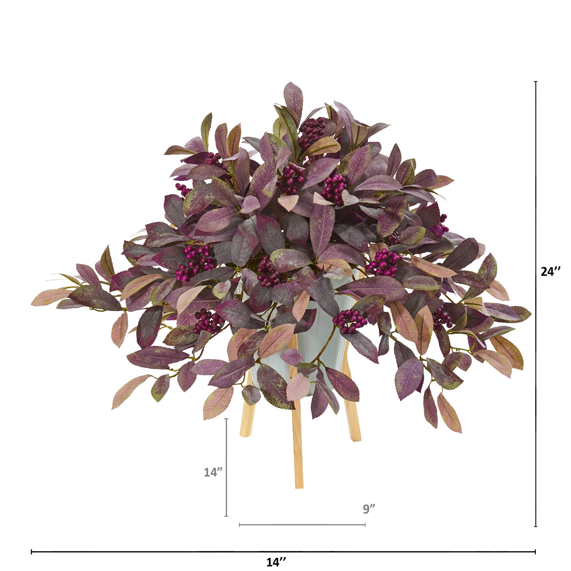Nearly Natural 24in Artificial Fall Laurel with Berries - Silk Green Plant in Decorative Planter with Stand - Perfect for Home, Office, and Seasonal Decor