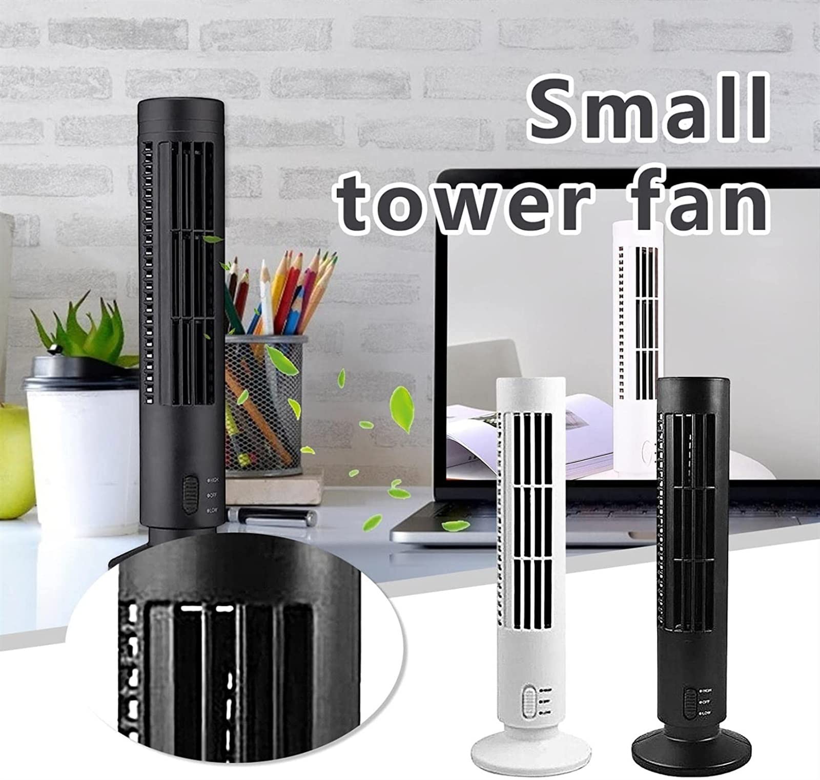 USB Tower Fan - Portable Leafless Bladeless Fan with Humidifier, Mini Vertical Air Conditioner for Home Office & Bedroom, White | Quiet Cooling & Air Circulation for Summer, Workspaces & Night Use