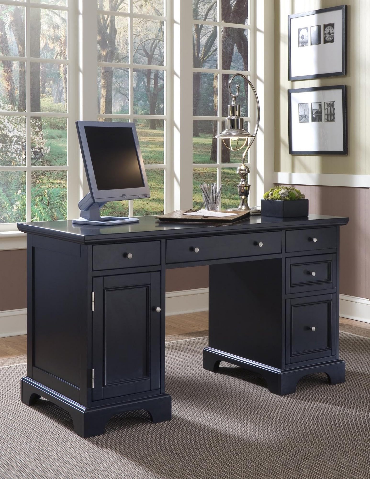 Homestyles Black Pedestal Desk for Home Office Work