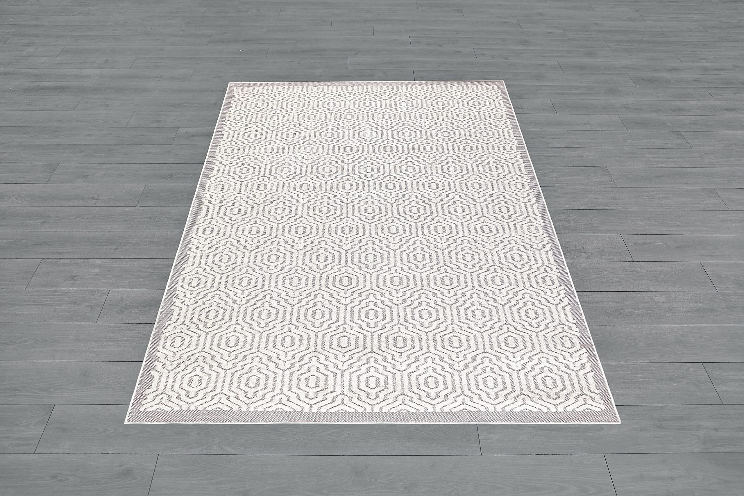 Ladole Rugs Santorini Gray Cream Geometric Area Rug - Non-Slip Modern Boho Design for Living Room, Bedroom & Office Decor