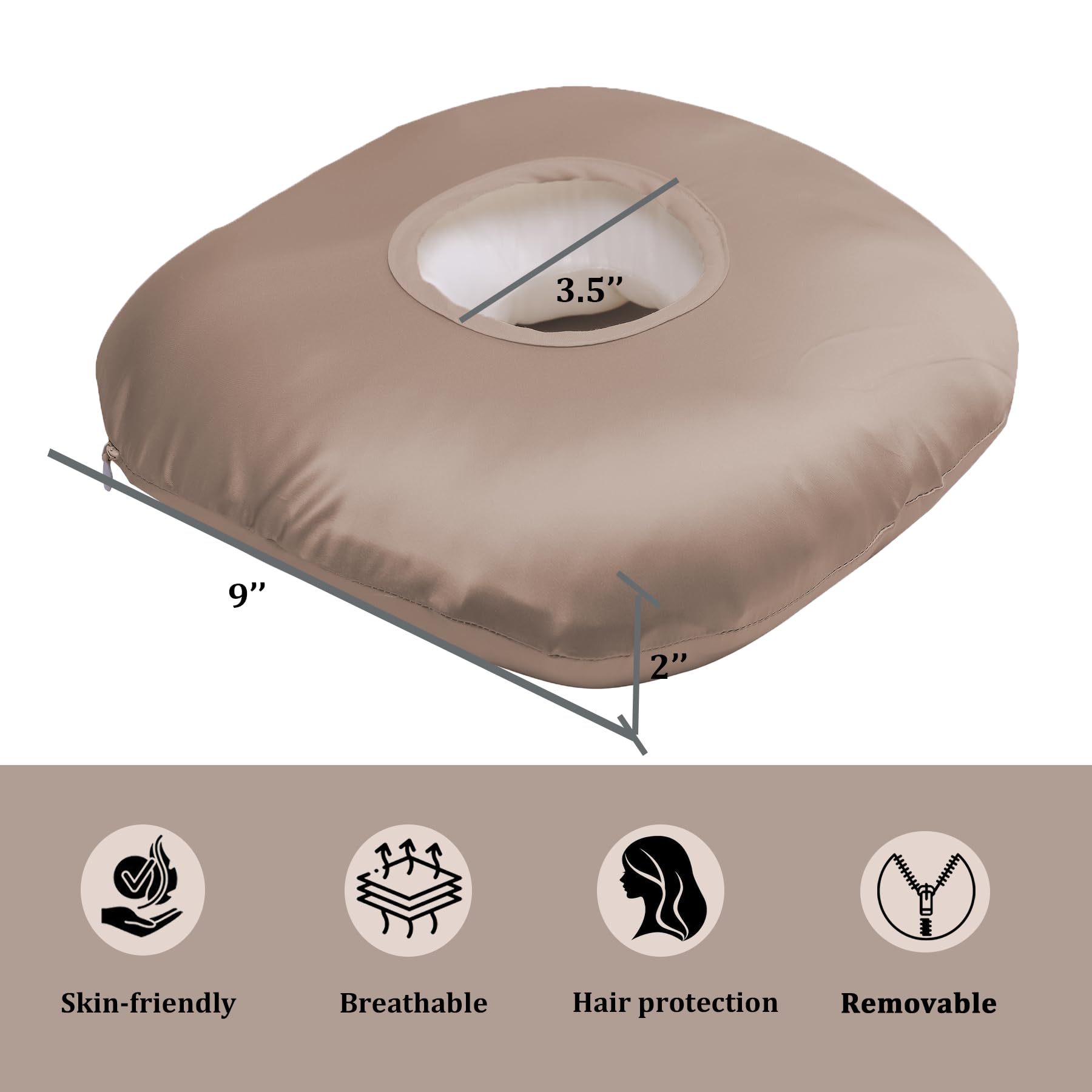 **Ear Piercing Pillow for Side Sleepers - Donut Pillow with Ear Hole & Silky Pillowcase - Relief for CNH, Ear Pain, Inflammation & Pressure Sores - Light Brown - Perfect for Post-Piercing Care & Comfortable Sleep**