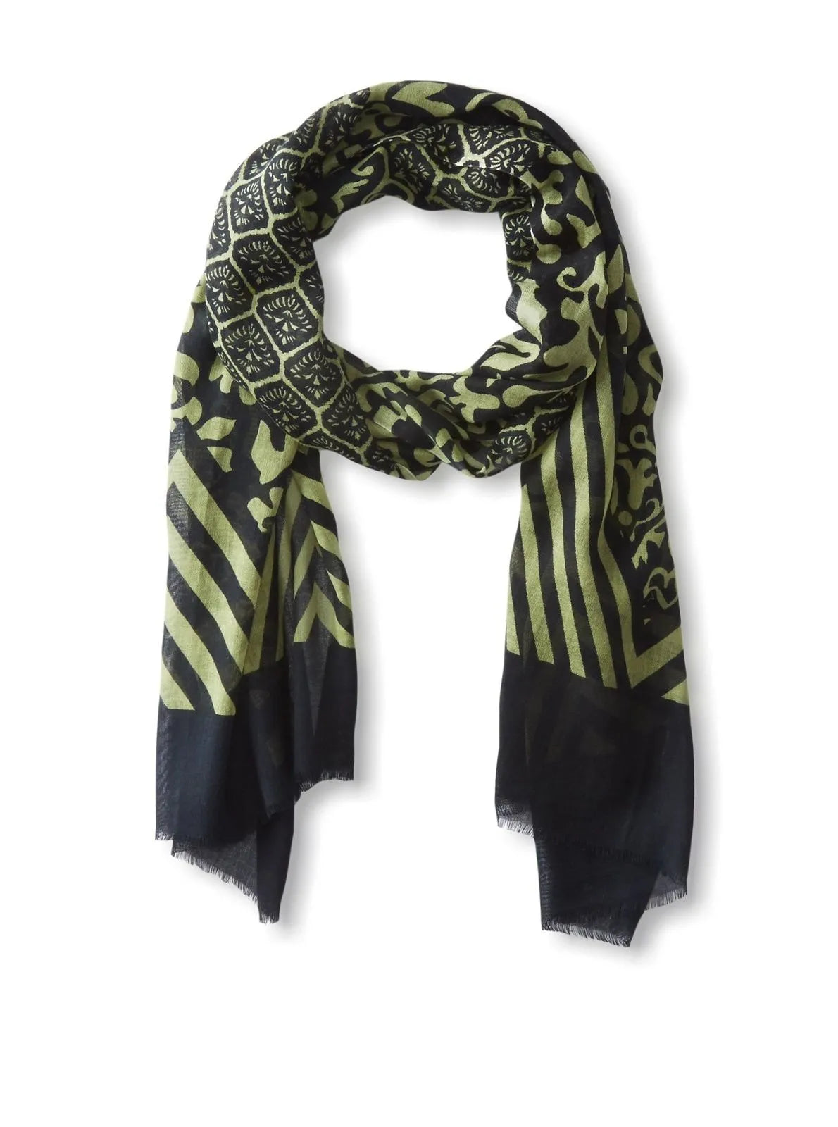 Stylish Green Wylla Mixed Print Cotton Scarf - Soft Fashion Accessory for Women, Perfect for Everyday Wear, Office, and Special Occasions