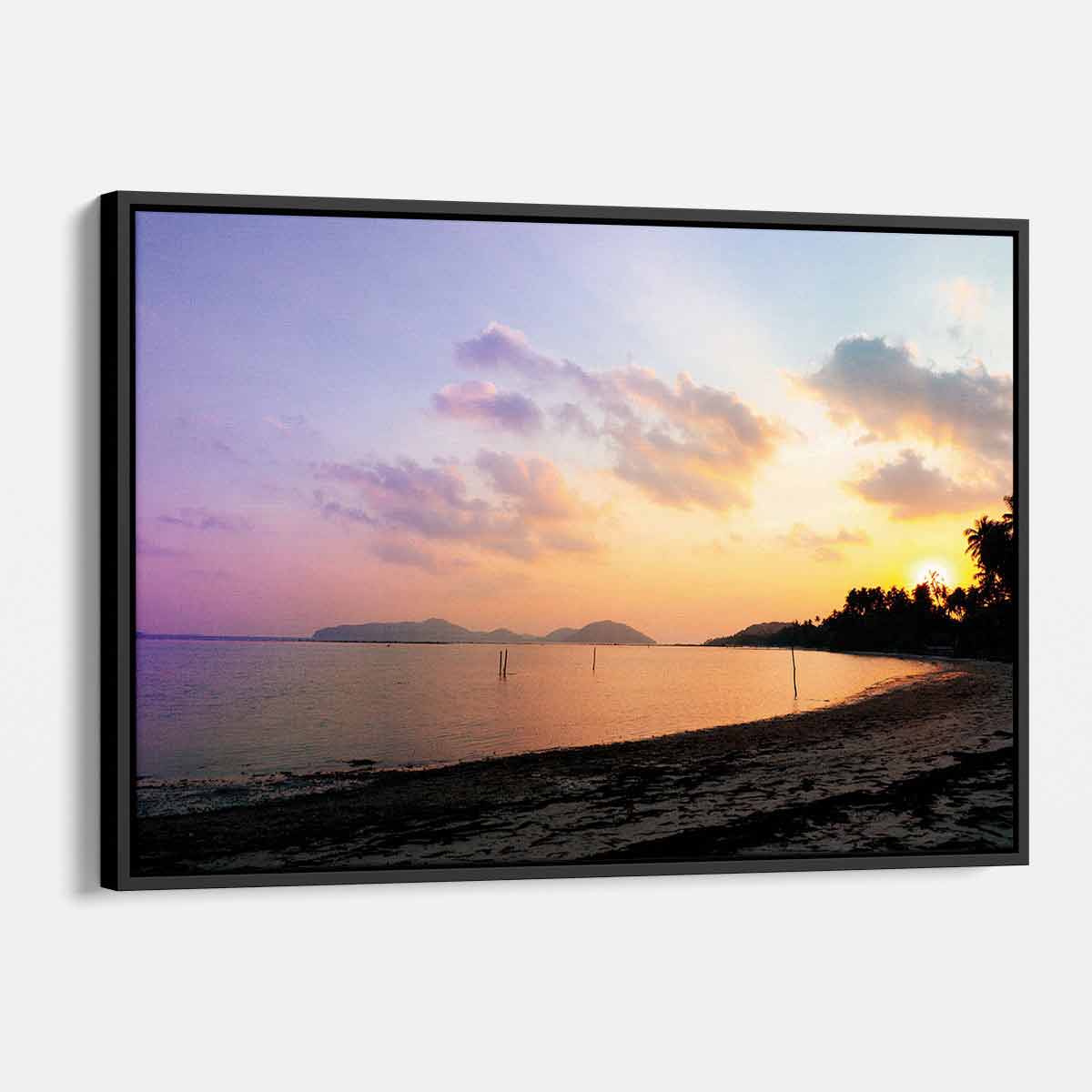 Yellow Beach Wall Art Canvas 0338 - Tropical Sunset Ocean Painting for Living Room, Bedroom & Office Decor