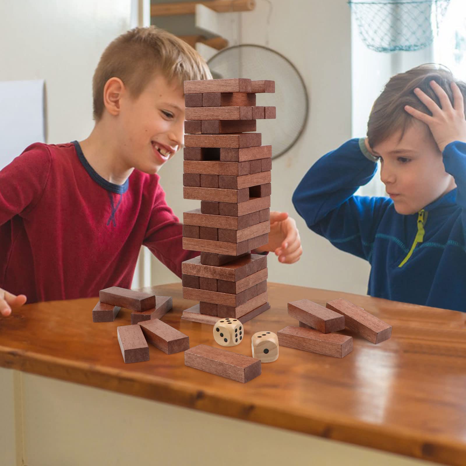 54PCS Wooden Stacking Blocks Game - Classic Tumbling Tower Toy for Kids, Adults & Family Fun | Montessori Learning Toys, Tabletop Party Games with Storage Box | Perfect for Birthday Parties, Classroom Activities & Family Game Nights