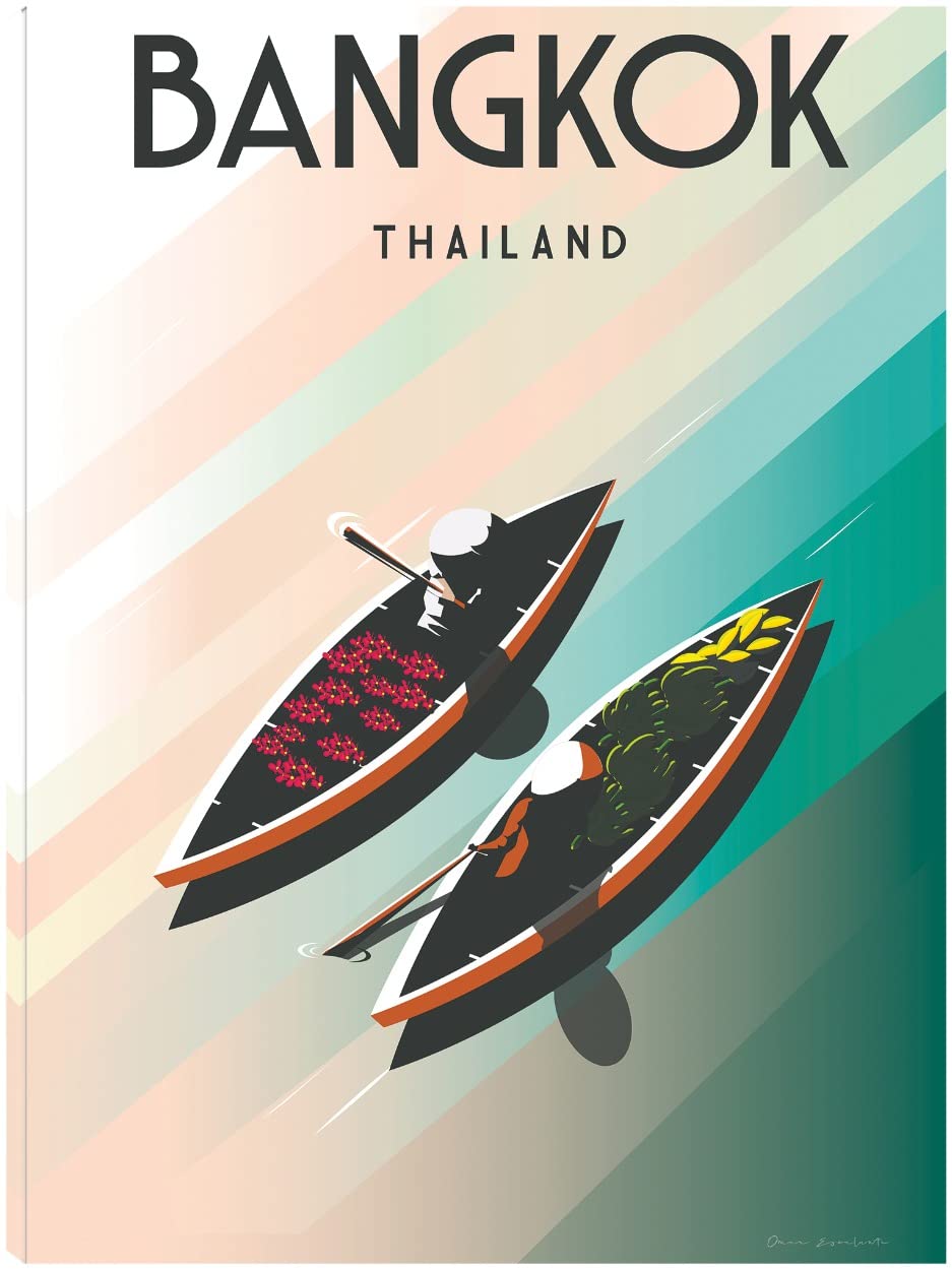 Omar Escalante Fine Art Canvas - Bangkok Thailand Wall Decor Painting for Living Room, Bedroom & Office - 32x43 Inch Ready to Hang - Perfect for Home, Dining Room & Guest House Decor