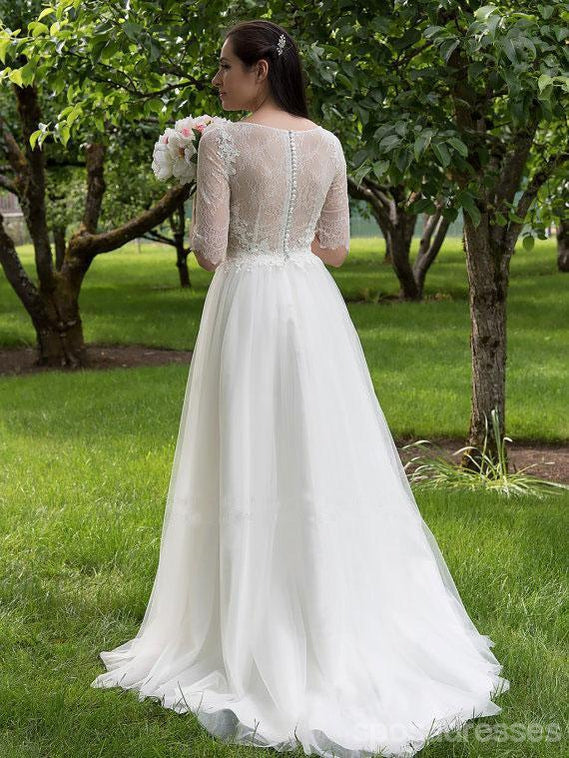 Elegant Long Sleeve A-Line Sheer Wedding Dress WD340 | Affordable Bridal Gowns Online | Perfect for Beach, Garden & Church Weddings
