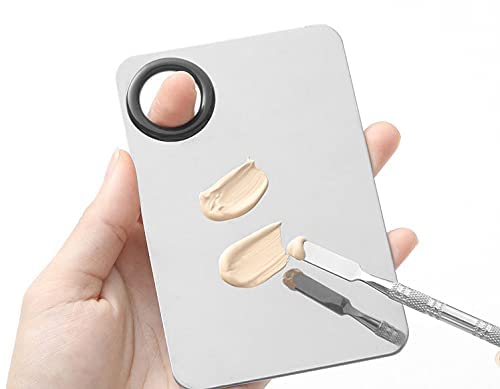 COSLUXE Professional 2-Piece Cosmetic Mixing Palette Set with Spatula - Makeup Artist Tool for Foundation, Eyeshadow & Nail Art - Mini Ring Palette for Beauty Salon & Home Makeup Application (SET-A)