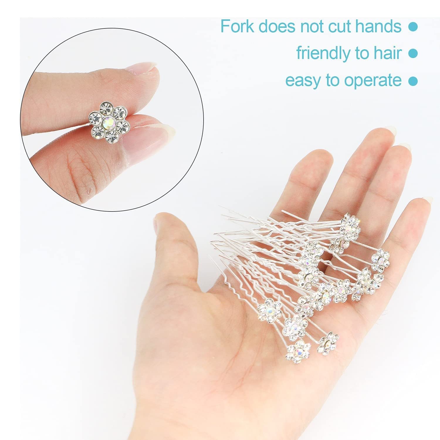 20 Pcs Flower Rhinestone Hair Pins - Elegant U-Shaped Bobby Pins for Wedding, Prom, Bridal Accessories - Perfect for Updos, Braids & Special Occasions