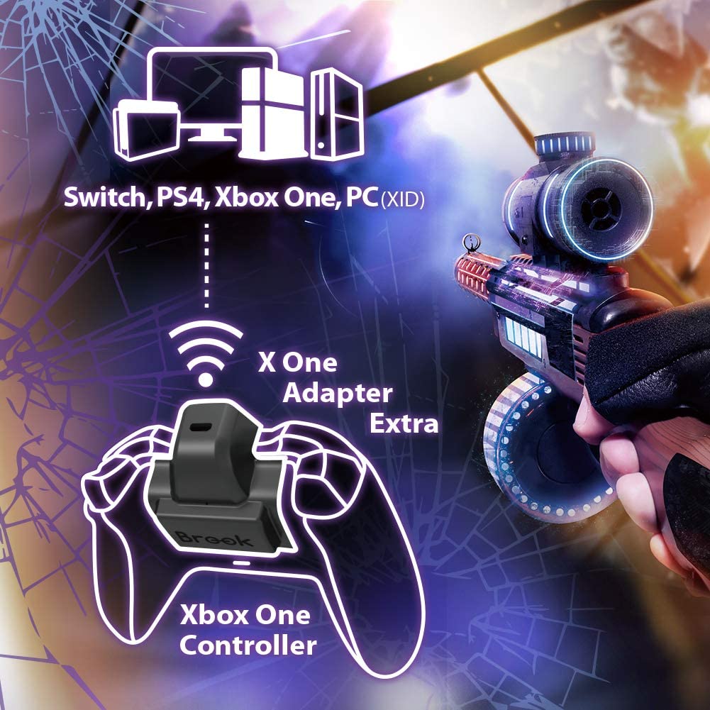 Brook X One Wireless Controller with EXTRA XL Adapter & Rechargeable Battery - Compatible with Xbox One, PS4, Switch & PC (Black) - Perfect for Gaming, Streaming & Multi-Platform Play