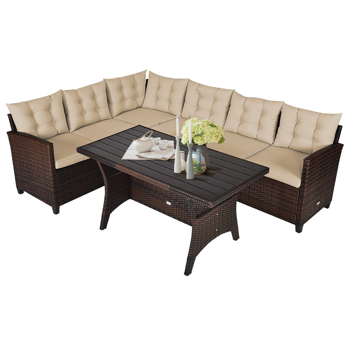**Tangkula 3-Piece Patio Furniture Set with Cushions & Coffee Table - Outdoor Rattan Conversation Set for Balcony, Garden, Lawn, Poolside & Backyard (Brown) - Perfect for Relaxing, Entertaining & Enjoying Outdoor Living**