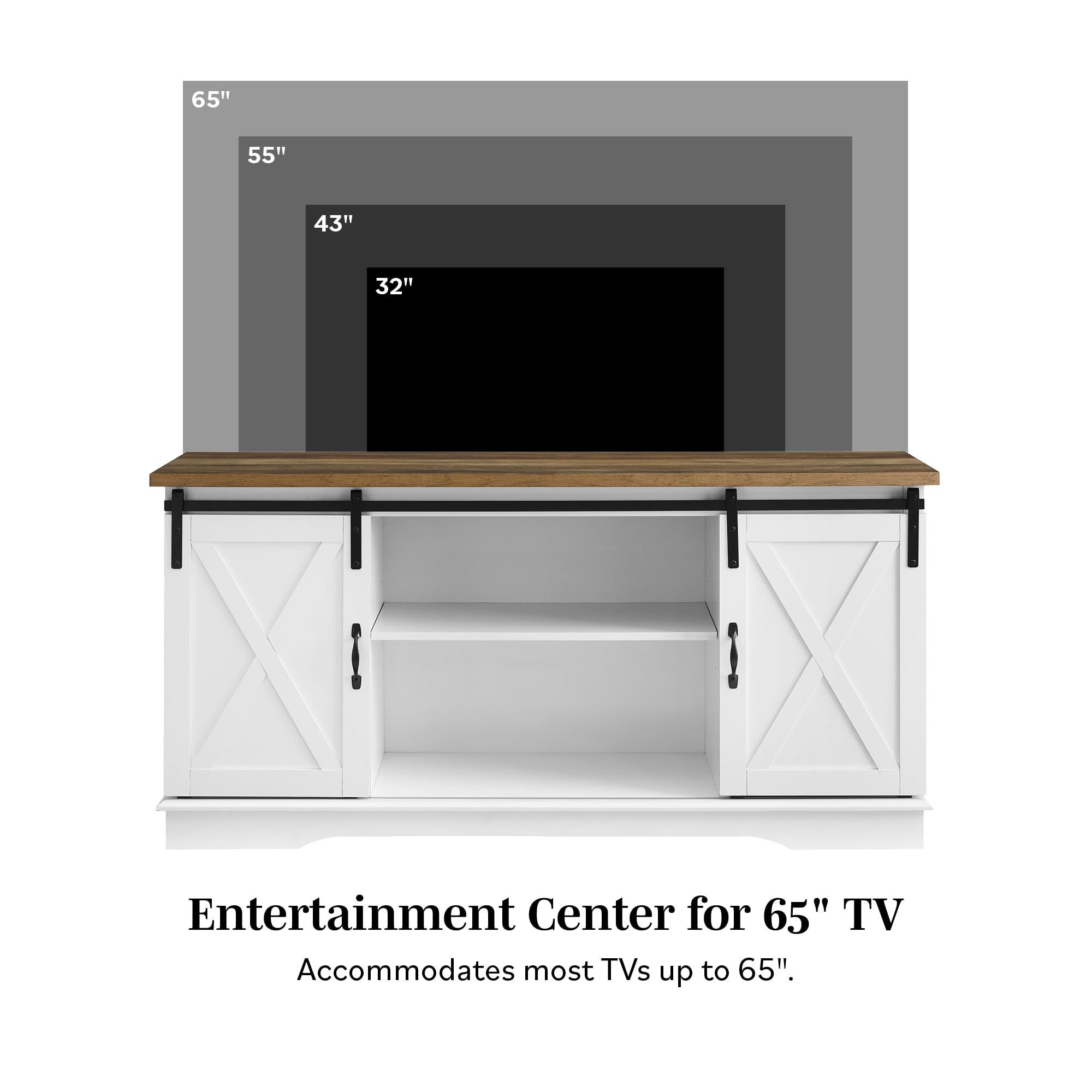 Walker Edison Richmond Modern Farmhouse 65 Inch TV Stand with Sliding Barn Doors - Rustic Grey Wash Finish for Living Room, Bedroom & Home Theater