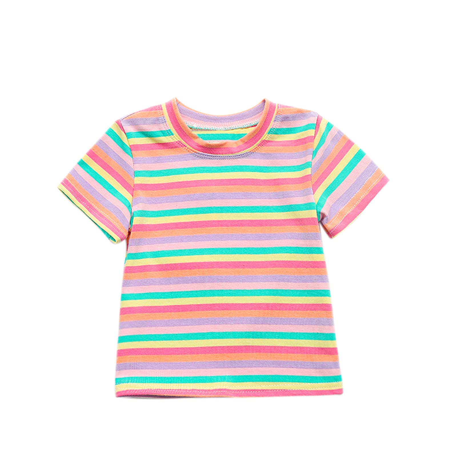 Toddler Girls' Short Sleeve Rainbow Stripe T-Shirt - Cute Baby Girl Clothes for Playtime & Summer Outfits