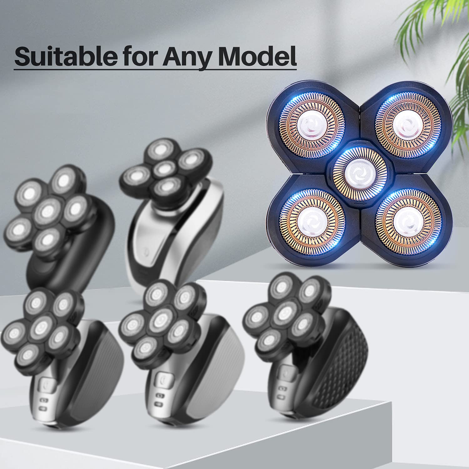 Vsmooth Electric Shaver Replacement Head for Bald Men - Waterproof Wet/Dry Shaving Blades - Floating Replacement Razor Heads for Smooth Shaving - Perfect for Travel, Gym & Daily Grooming Routine