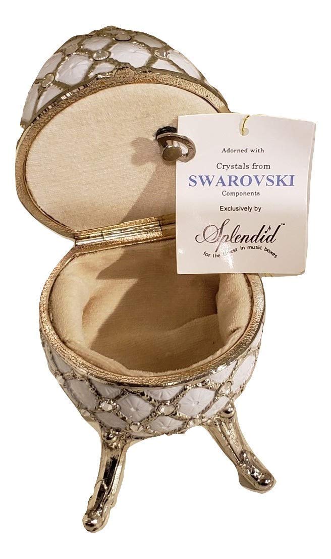 Elegant White Pearl Egg-Shaped Music Jewelry Box with Swarovski Crystals - Plays 'A Time for Us' Melody | Perfect Gift for Valentine's Day, Birthday & Anniversary