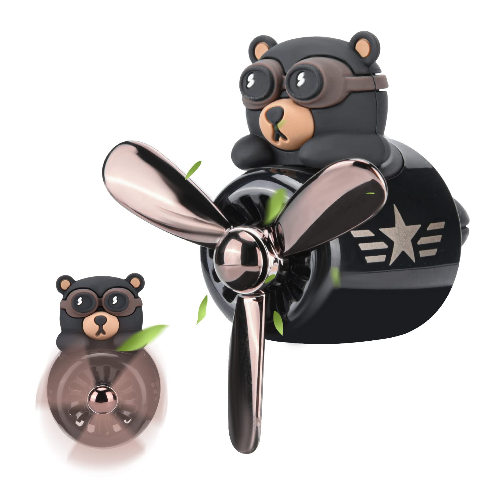 SUSSURRO Bear Pilot Car Air Freshener - Cute Rotating Propeller Vent Clip Diffuser for Car Aromatherapy, AC Vent Decoration & Air Freshening Accessories - Perfect for Road Trips, Commuting & Gifts