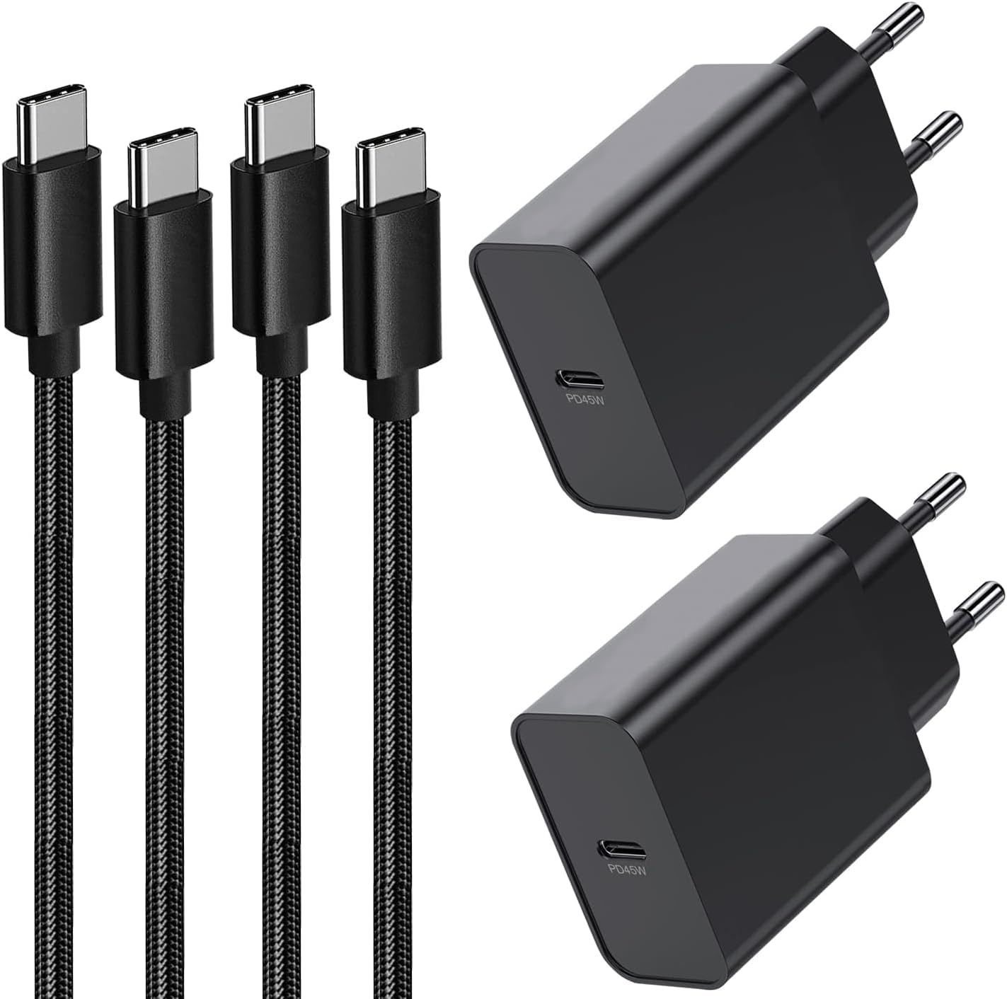 2-Pack 45W USB C Fast Charger & Cable for Samsung Galaxy S25 Ultra/S24 Plus/S23/S22/S21/S20 FE, Note 20/10 Ultra, A54 5G/A15/A34/A53/A55/A33/A14, Tab S7/S8/S9 - Wall Charger Adapter for Home, Office & Travel