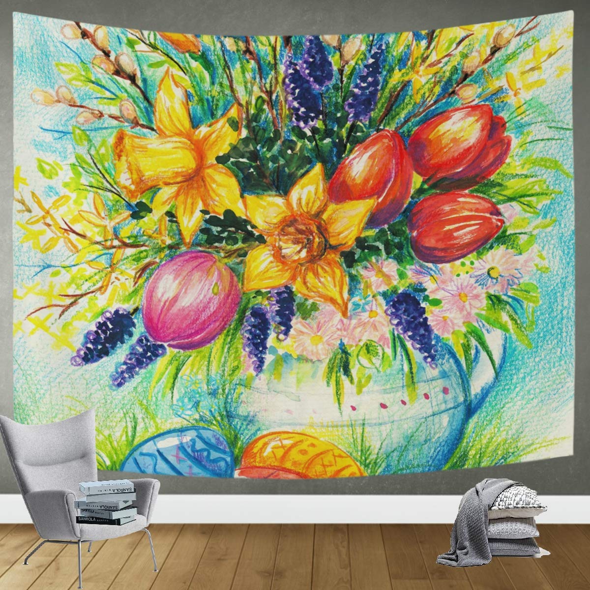 DOMIKING Easter Wall Tapestry - Colorful Eggs Design for Bedroom & Living Room Decor, 60x51 Inch Trippy Wall Hanging Blanket | Perfect for Easter Decorations, Boho Home Decor & Hippie Room Aesthetics