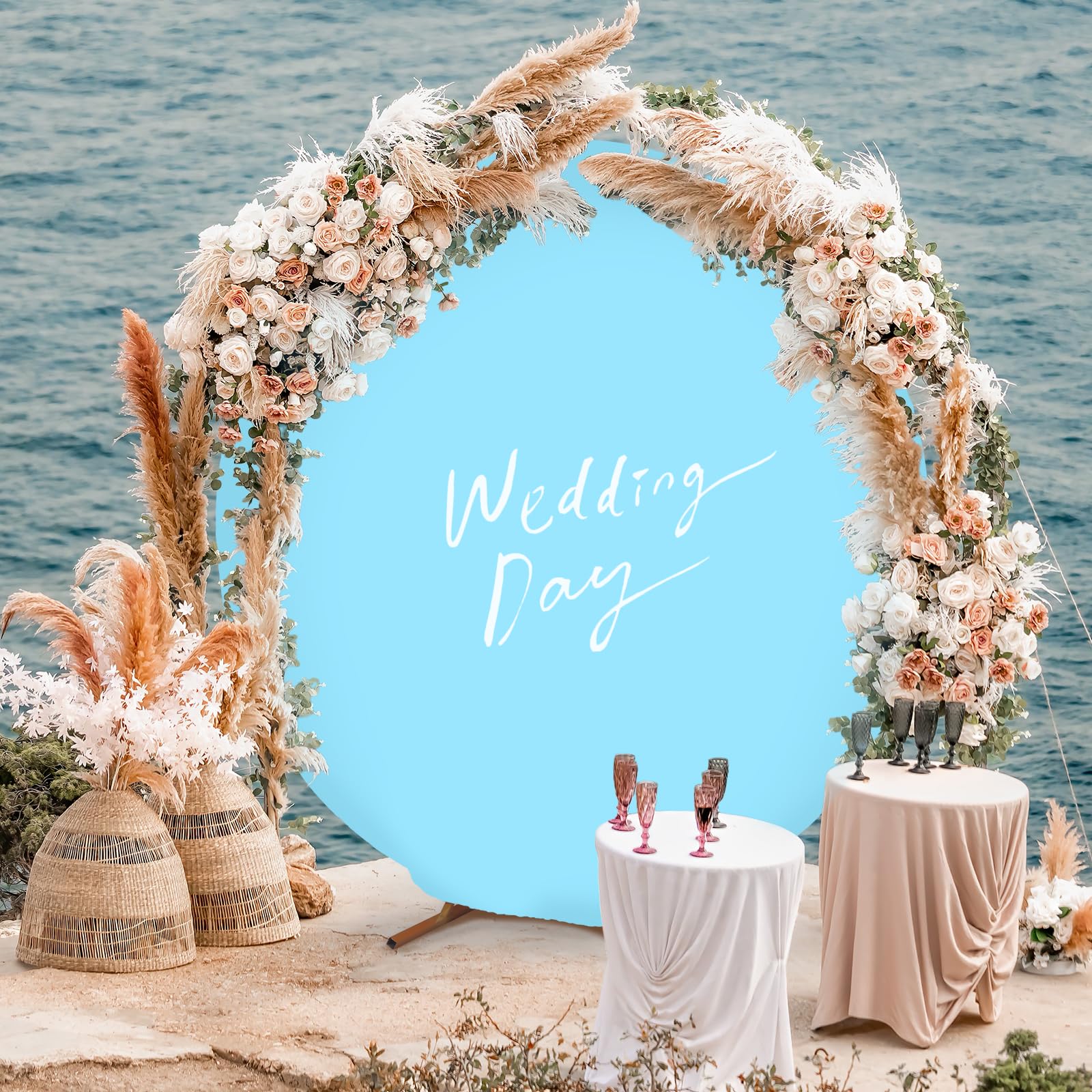 Babenest 7.2FT Baby Blue Round Backdrop Cover - 2-Sided Spandex Circle Balloon Arch Stand for Party, Wedding, Birthday, Baby Shower & Anniversary Decorations | Perfect for Photo Booths, Event Backdrops & Celebration Decor