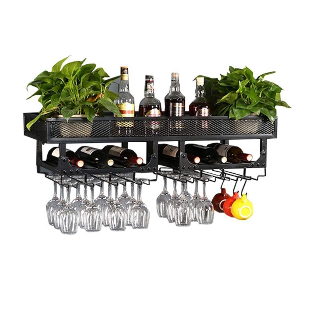 Iron Wall Mount Wine Glass Hanging Holder - 100cm Wine Rack Organizer Stand for Stemware & Goblet Storage - Black Wine Display Shelf - Perfect for Kitchen, Bar, Restaurant & Home Decor