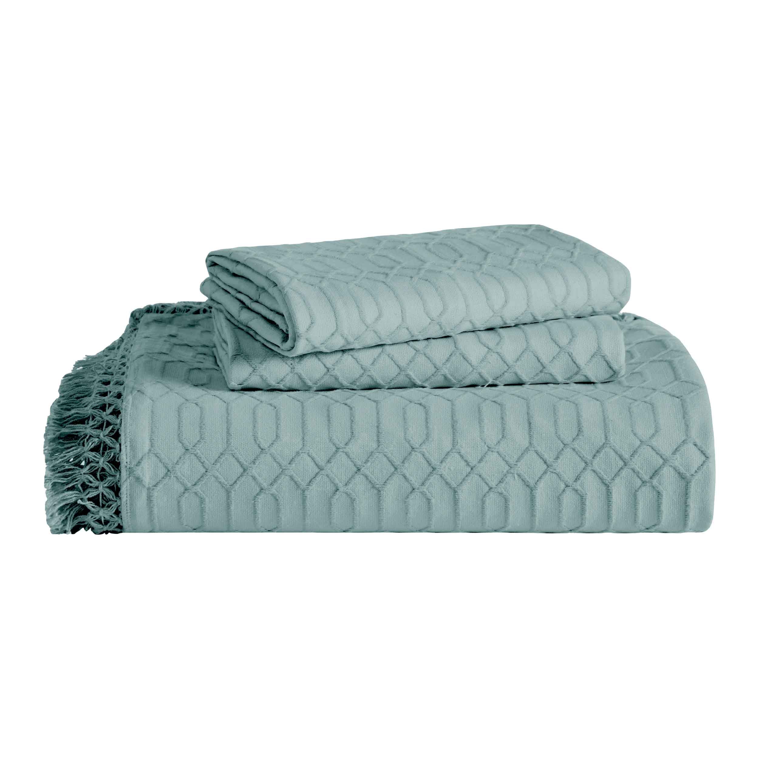 Remi Cotton Blend Jacquard Woven Geometric Fringe Bedspread Set - Queen Size Luxury Bed Cover for Modern Bedroom Decor | Perfect for Master Bedroom, Guest Room & Dorm