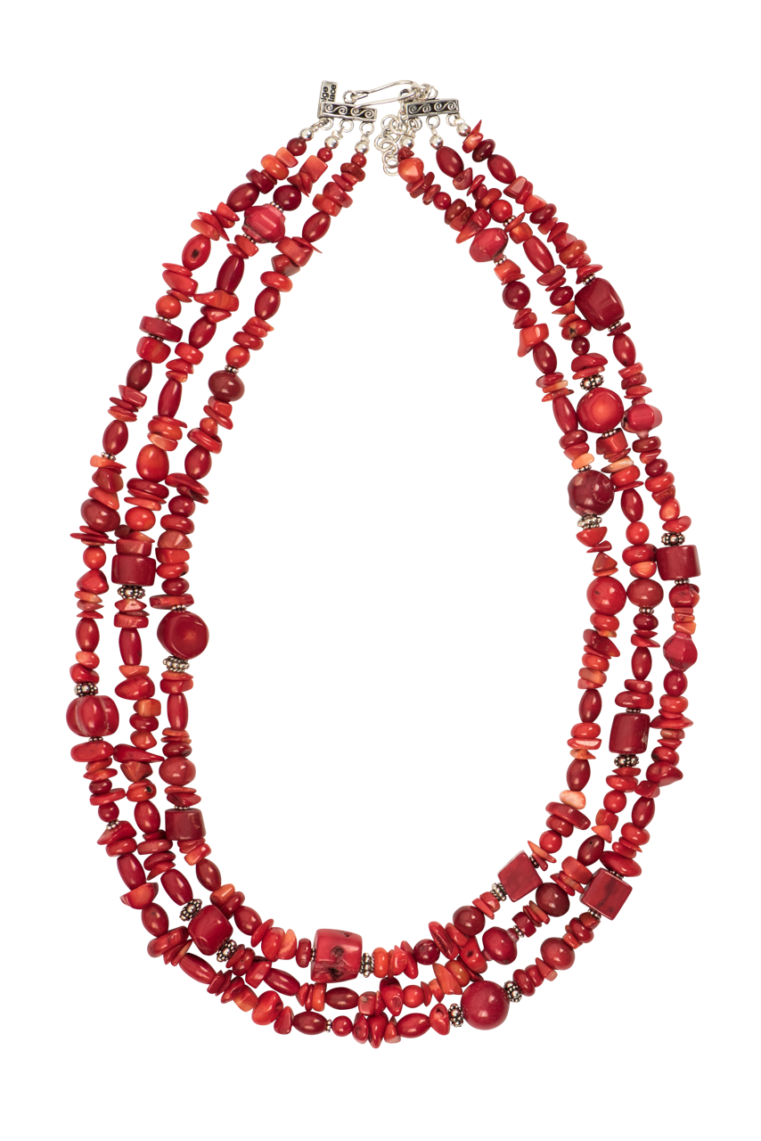 Paige Wallace Three Strand Red Coral Necklace – Elegant Handmade Jewelry for Women, Perfect for Weddings, Parties & Special Occasions