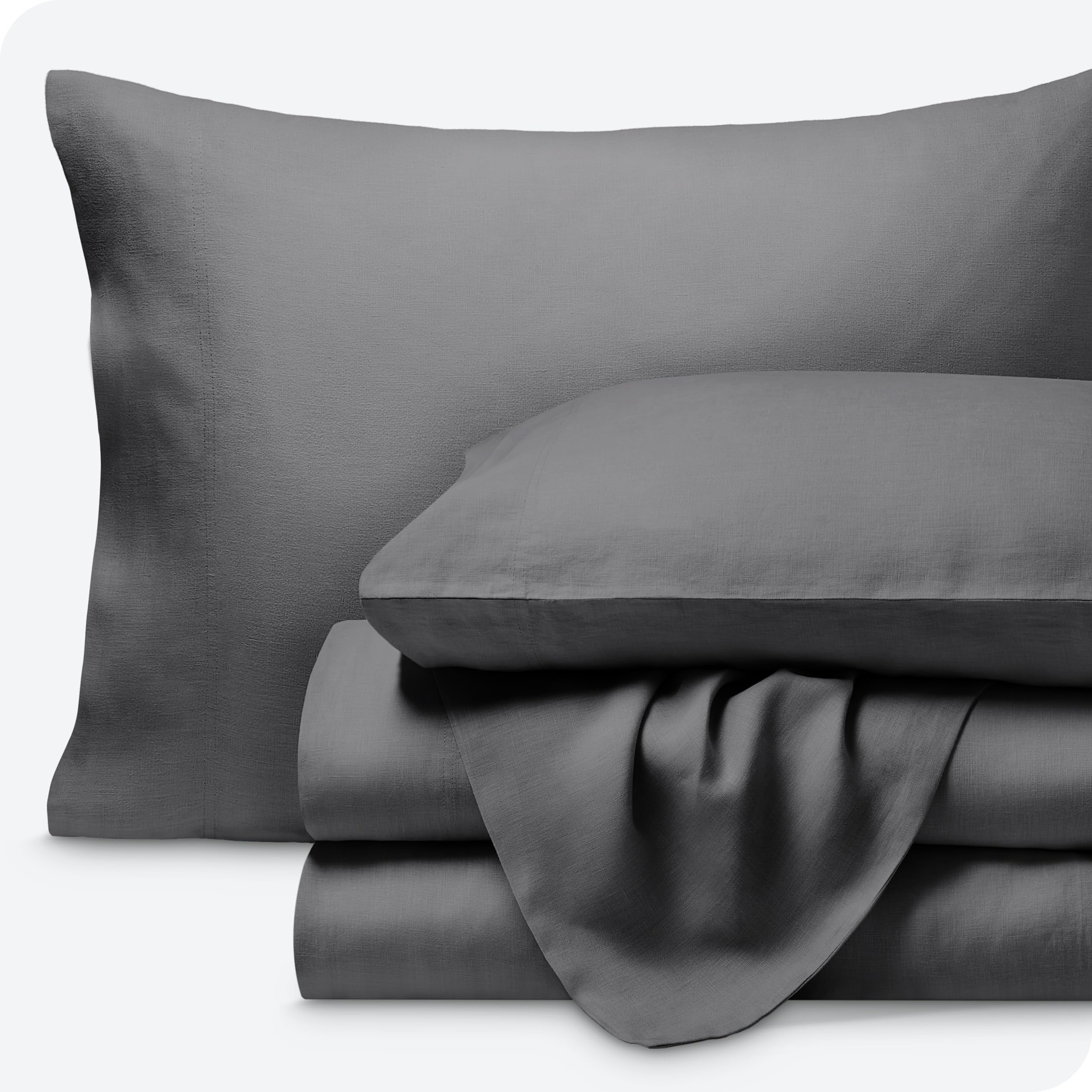 Bare Home 100% Linen Queen Sheet Set - 4 Piece Luxury Bedding with Deep Pockets for Easy Fit - Breathable & Soft Dark Grey Sheets & Pillowcases - Perfect for All-Season Comfort in Master Bedroom or Guest Room