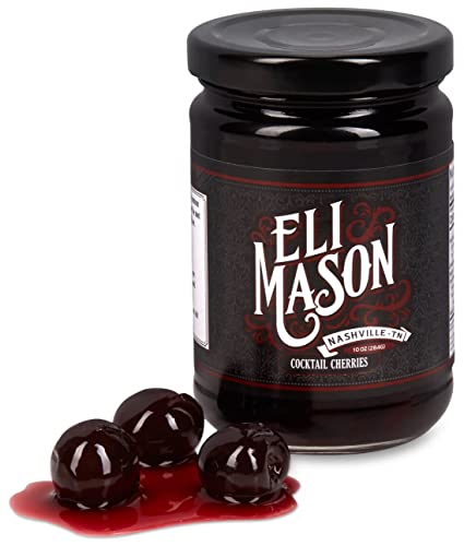 Premium Eli Mason Cocktail Cherries - Gourmet Maraschino Cherries for Old Fashioned & Manhattan Drinks - 10oz Jar (20 Cherries) - Perfect for Cocktails, Desserts & Gift Giving
