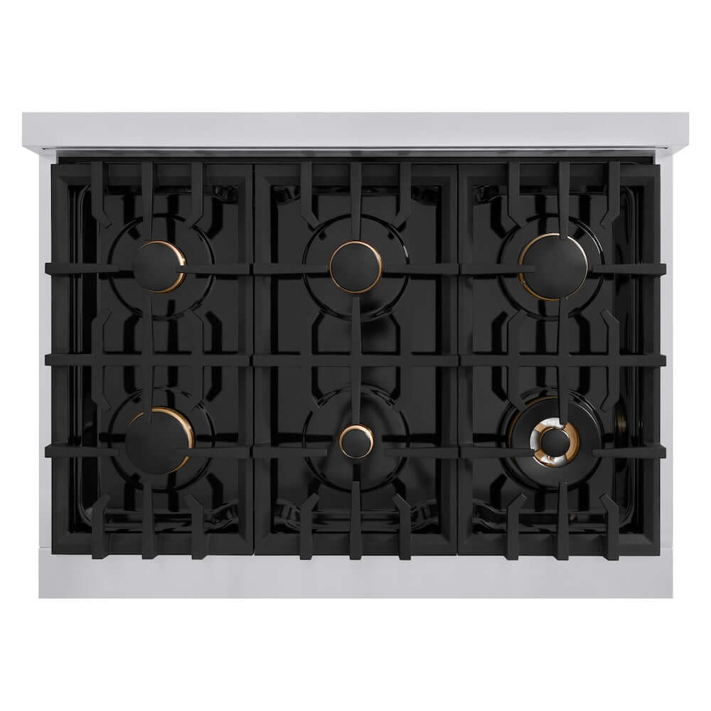 ZLINE Autograph Edition 36-inch 5.2 cu. ft. Dual Fuel Range with 6-Burner Gas Cooktop & Electric Convection Oven - Stainless Steel with Polished Gold Accents (HDRZ 36 G) - Perfect for Gourmet Kitchens & Professional Chefs