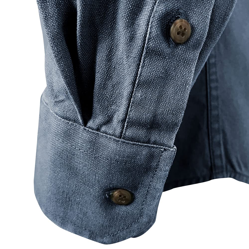 Men's Collarless Irish Grandfather Cotton Linen Long Sleeve Button Down Shirt | Banded Collar Dress Shirt for Casual & Formal Wear | Perfect for Office, Weddings & Special Occasions