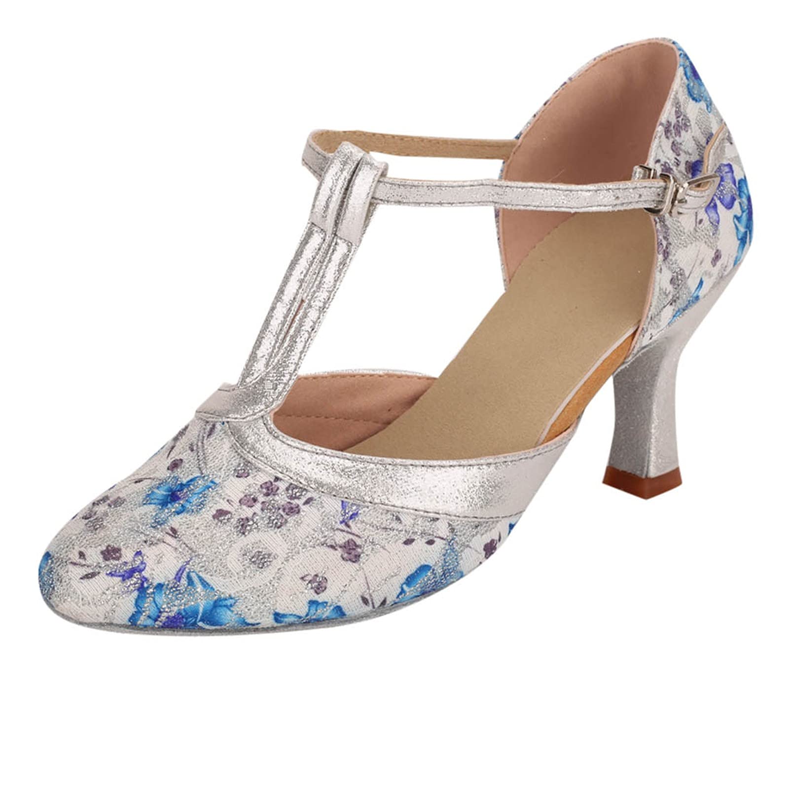 GetMine Women's Latin Dance Shoes - Heeled Ballroom Salsa Tango Party Sequin Shoes for Professional Performances & Social Dancing