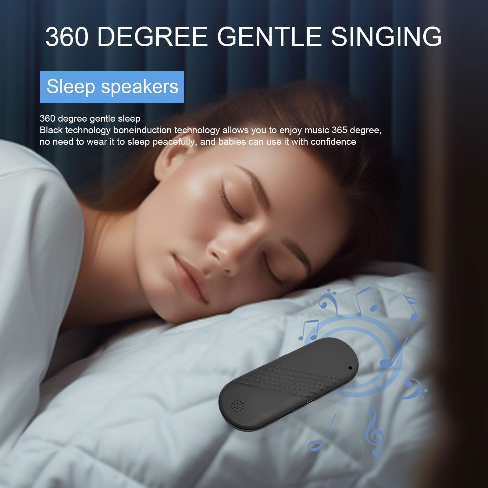 Wireless Pillow Speaker with Bone Conduction Stereo - Bluetooth 5.3 & MP3 Player, Sleep Headphones with Timer & 20H Playtime for Deep Sleeping (Black) - Perfect for Nighttime Relaxation, Meditation & Insomnia Relief