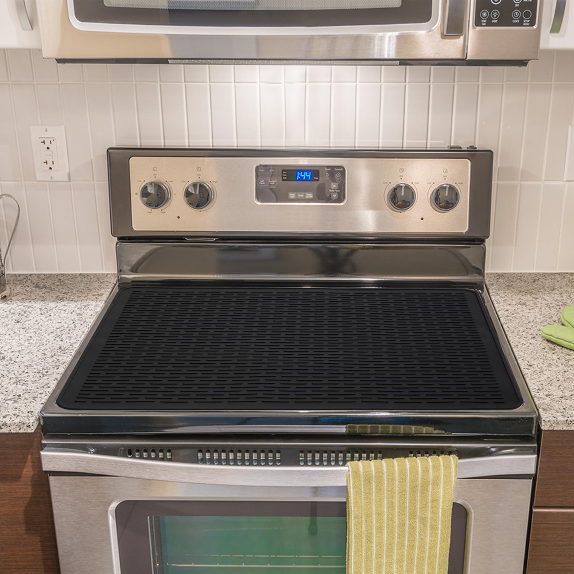 Heat Resistant Electric Stove Top Covers - No Crease Ceramic Glass Induction Cooktop Protector for RV, Oven & Kitchen Appliances | XL Dish Drying Mat | Perfect for Camping, RV Trips & Home Kitchen Use - Black