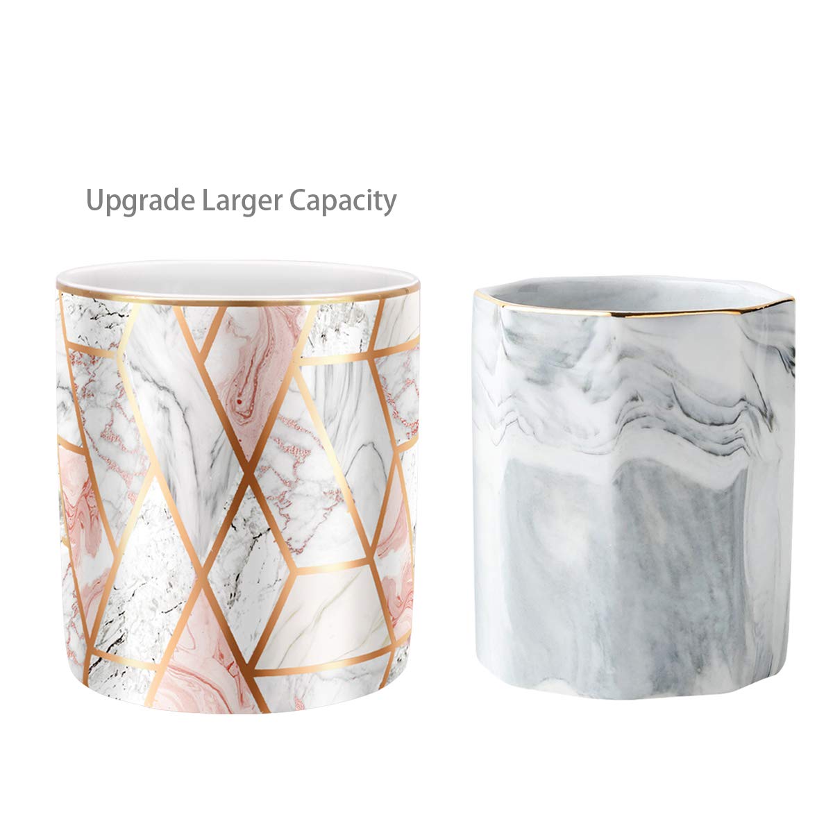 Waveyu Ceramic Desk Organizer - Rose Gold Marble Pencil Cup & Makeup Brush Holder | Durable Office & Classroom Supplies | Perfect for Organizing Pens, Pencils, Brushes on Work Desk or Study Table