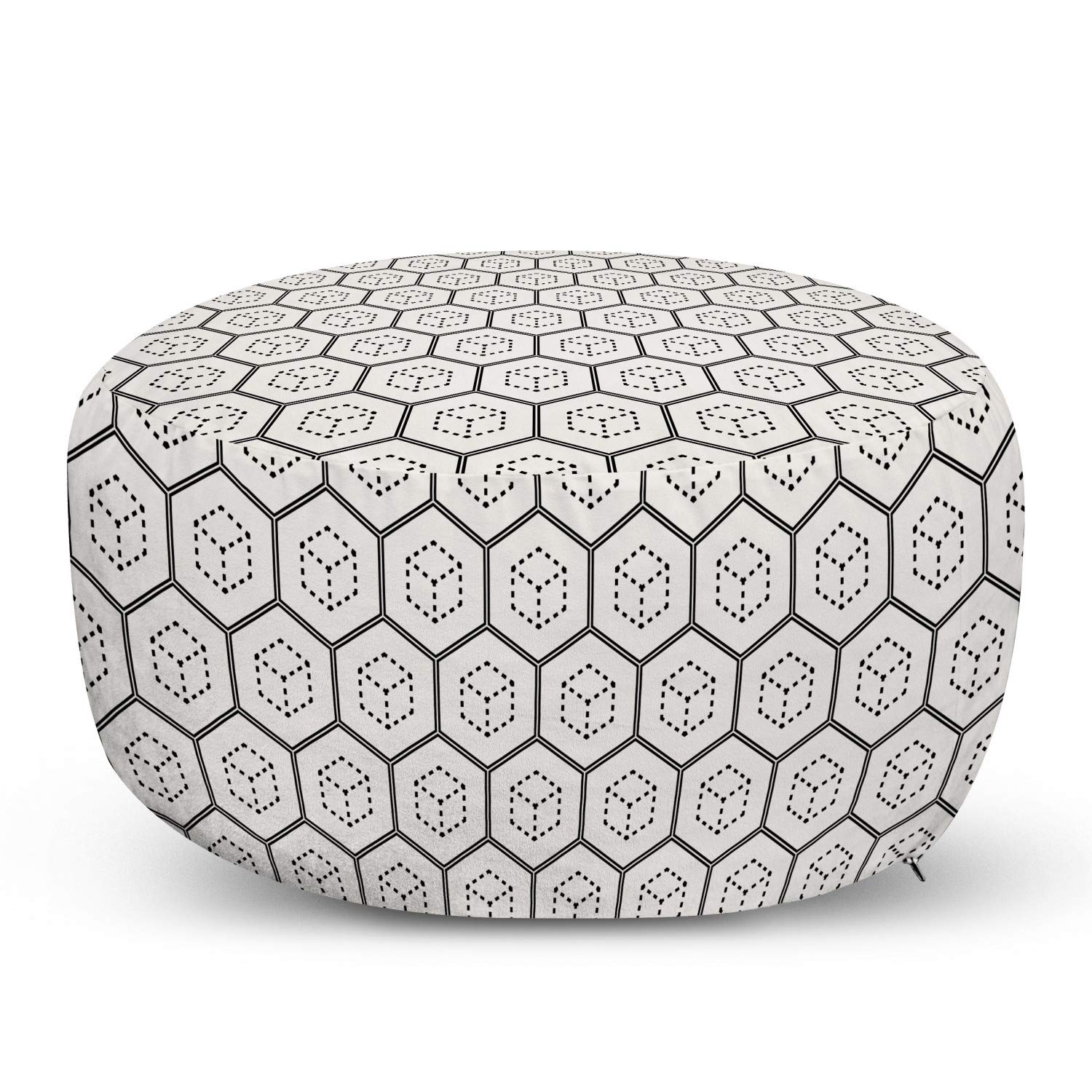 Ambesonne Modern Hexagonal Dotted Lines Ottoman Pouf - Soft Foot Rest with Removable Cover for Living Room & Bedroom - Charcoal Grey & Off White - Perfect for Lounge Chairs, Sofas, and Reading Nooks