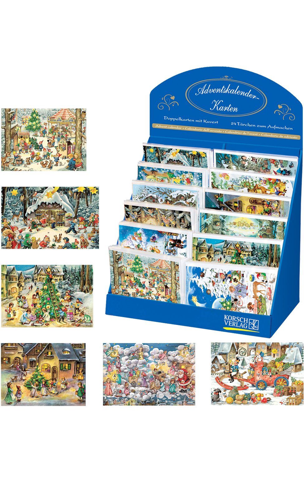 Alexander Taron Importer 11981 Advent Calendar Cards - 2 Sets of 30 (60 Total) Blue Holiday Greeting Cards for Christmas Countdown & Festive Decorations