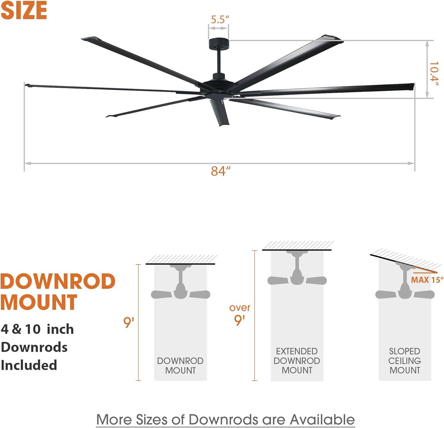 84 Inch & 100 Inch Large Ceiling Fan with Remote Control - Energy Efficient Quiet DC Motor for Living Room, Bedroom, Patio Outdoor Use