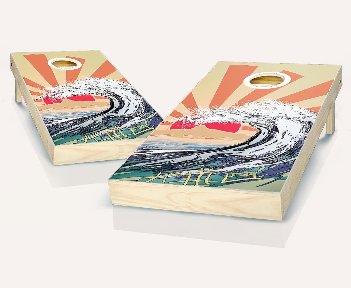 Skip's Garage Waves Cornhole Game Set with 2 Boards & 8 Bags - Premium Outdoor Lawn Game for Backyard, Tailgating, and Beach Parties - Choose Your Custom Bags & Accessories